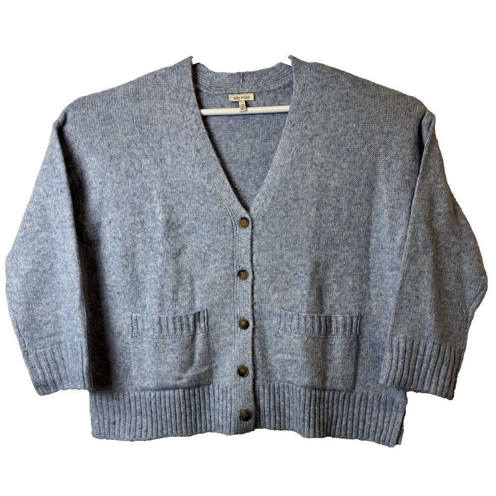 Ella Moss Womens Size Medium Cardigan Blue Relaxed Boyfriend Button Front New